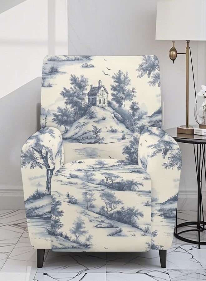 غطاء كرسي استرخاء مطاطي من تالايتوس بنقشة منزل توال دو جوي، 4 قطع، غطاء كرسي استرخاء لمقعد واحد، واقي أثاث ليزي بوي بقاعدة مطاطية لغرفة المعيشة - Image 2